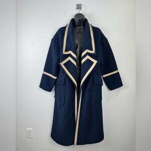Nocturne Women Military Trimmed Navy Blue Wool Blend Coat Size Small